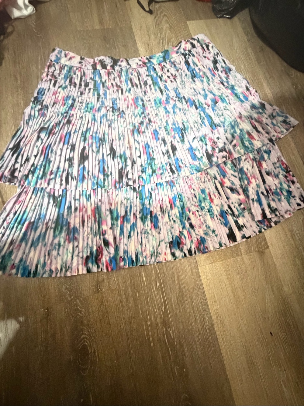 J. Crew Pleated Tiered Skirt in Pink Multicolor Abstract Print